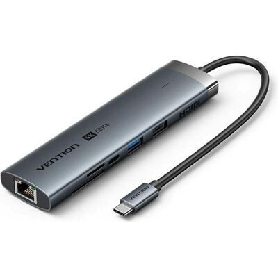 Vention Stacja dokująca USB-C 8w1 4K 60Hz 100W PD 0.15m (USB-C, 8 Ports), Dockingstation + USB Hub, Grau Vention Stacja dokująca USB-C 8w1 4K 60Hz 100W PD 0.15m (USB-C, 8 Ports), Dockingstation + USB Hub, Grau