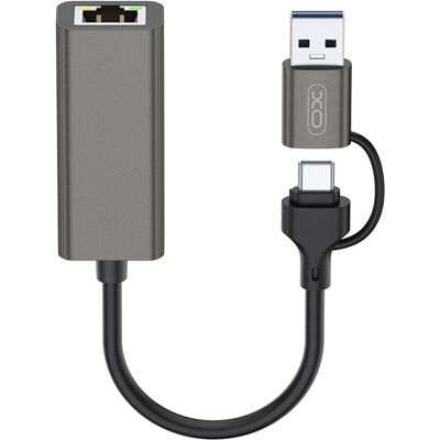 xO adapter HUB HUB018 2w1 USB-USB-C - RJ45 gray, Dockingstation + USB Hub, Grau xO adapter HUB HUB018 2w1 USB-USB-C - RJ45 gray, Dockingstation + USB Hub, Grau