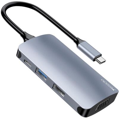 Yesido USB-C Hub HB16, 7in1, Grey (USB-C, 7 Ports), Dockingstation + USB Hub, Grau Yesido USB-C Hub HB16, 7in1, Grey (USB-C, 7 Ports), Dockingstation + USB Hub, Grau