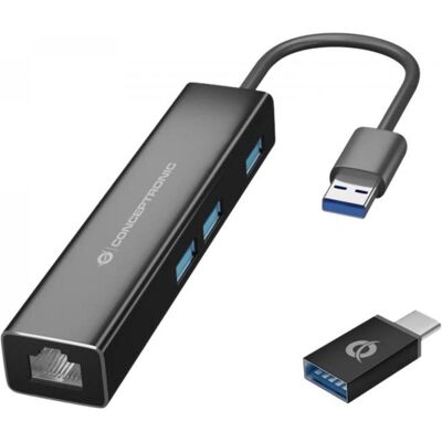 Conceptronic DONN07BA (USB-A, 4 Ports), Dockingstation + USB Hub, Schwarz Conceptronic DONN07BA (USB-A, 4 Ports), Dockingstation + USB Hub, Schwarz