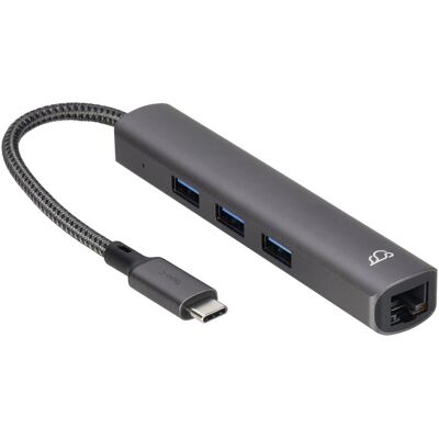 Bluecloud USB-C to USB-A Hub with Gigabit Ethernet, 3 Ports (USB-C, 3 Ports), Dockingstation + USB Hub, Schwarz Bluecloud USB-C to USB-A Hub with Gigabit Ethernet, 3 Ports (USB-C, 3 Ports), Dockingstation + USB Hub, Schwarz