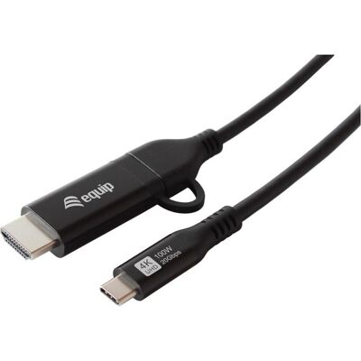 Equip Adapter USB-C->USB-C+HDMI 4K/ 60Hz 2.00m Alu., Video Adapter, Schwarz Equip Adapter USB-C->USB-C+HDMI 4K/ 60Hz 2.00m Alu., Video Adapter, Schwarz