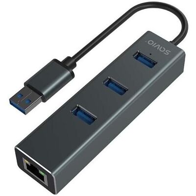 Savio AK-57 USB-Hub - 3 USB-A, RJ-45 Ethernet - Grau Savio AK-57 USB-Hub - 3 USB-A, RJ-45 Ethernet - Grau