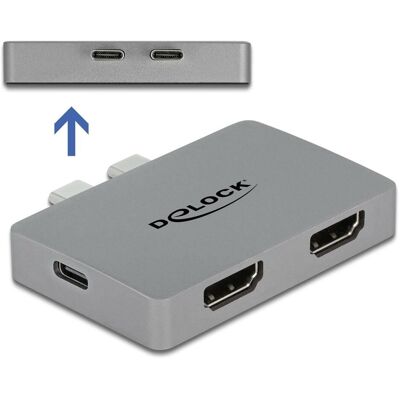 Delock Dual HDMI Adapter mit 4K 60 Hz und PD 3.0 (USB-C, 5 Ports), Dockingstation + USB Hub, Grau Delock Dual HDMI Adapter mit 4K 60 Hz und PD 3.0 (USB-C, 5 Ports), Dockingstation + USB Hub, Grau