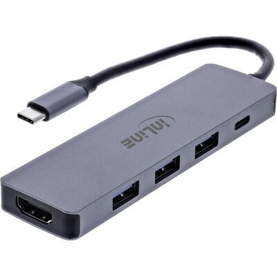 InLine Multifunktions-Hub, 3x USB-A 5 Gb/s, HDMI 4K/60 Hz, USB-C PD 100 W (USB-C, 5 Ports), Dockingstation + USB Hub, Grau InLine Multifunktions-Hub, 3x USB-A 5 Gb/s, HDMI 4K/60 Hz, USB-C PD 100 W (USB-C, 5 Ports), Dockingstation + USB Hub, Grau