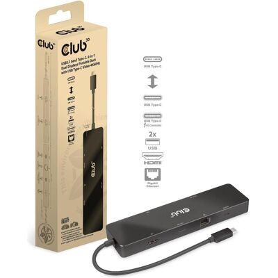 Club 3D Club3D USB-C Dock > HDMI/USB-C(8K)/2xUSB/USB-C(PD100W)/RJ45 retail (USB-C, 6 Ports), Dockingstation + USB Hub, Schwarz Club 3D Club3D USB-C Dock > HDMI/USB-C(8K)/2xUSB/USB-C(PD100W)/RJ45 retail (USB-C, 6 Ports), Dockingstation + USB Hub, Schwarz