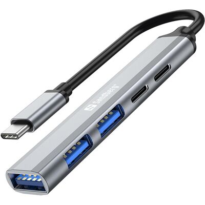 Sandberg USB-C to 3xUSB-A+2xUSB-C SAVER (USB-C, 5 Ports), Dockingstation + USB Hub, Grau Sandberg USB-C to 3xUSB-A+2xUSB-C SAVER (USB-C, 5 Ports), Dockingstation + USB Hub, Grau