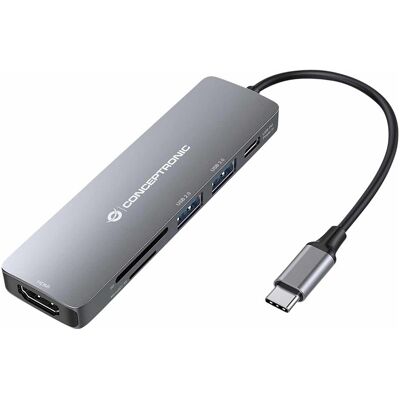 Conceptronic USB C zu (USB-C, 6 Ports), Dockingstation + USB Hub, Grau Conceptronic USB C zu (USB-C, 6 Ports), Dockingstation + USB Hub, Grau