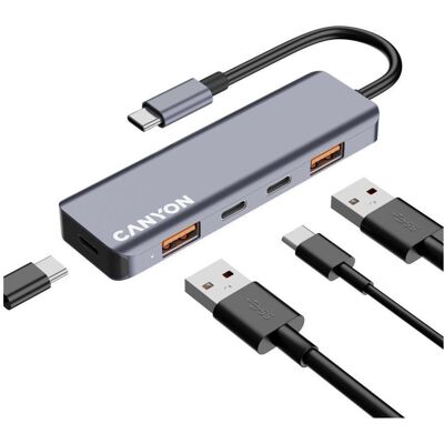 Canyon Konverter Hub DS-18 5in1 USB-C Grau (USB-C, 5 Ports), Dockingstation + USB Hub, Grau Canyon Konverter Hub DS-18 5in1 USB-C Grau (USB-C, 5 Ports), Dockingstation + USB Hub, Grau