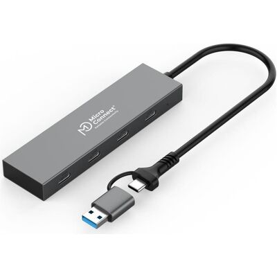 MicroConnect USB 3.2 GEN1 Dual Port (4 Ports), Dockingstation + USB Hub, Silber MicroConnect USB 3.2 GEN1 Dual Port (4 Ports), Dockingstation + USB Hub, Silber