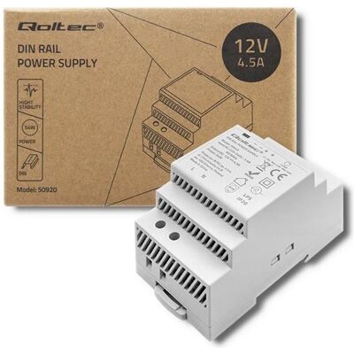 Qoltec, Systemstromversorgung, DIN-Schienen-Netzteil 54W 12V 4 5 A Grau Qoltec, Systemstromversorgung, DIN-Schienen-Netzteil 54W 12V 4 5 A Grau