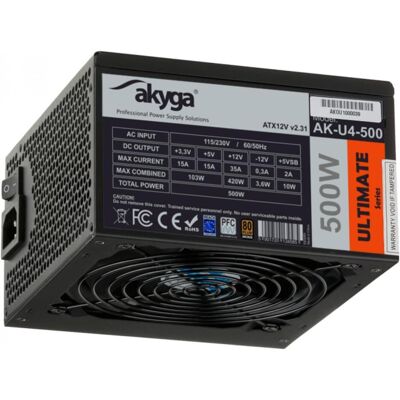 Akyga Ultimate ATX Power Supply 500W AK-U4-500 80 PLUS Bronze PCI-E PFC (500 W), PC Netzteil, Schwarz Akyga Ultimate ATX Power Supply 500W AK-U4-500 80 PLUS Bronze PCI-E PFC (500 W), PC Netzteil, Schwarz