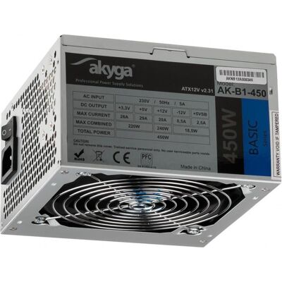 Akyga Basic ATX Power Supply 550W AK-B1-550 Fan12cm P4 3xSATA PCI-E (550 W), PC Netzteil, Grau Akyga Basic ATX Power Supply 550W AK-B1-550 Fan12cm P4 3xSATA PCI-E (550 W), PC Netzteil, Grau