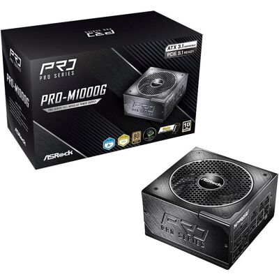 ASRock Zasilacz PRO-M1000G 1000W 80 PLUS Gold (1000 W), PC Netzteil, Schwarz ASRock Zasilacz PRO-M1000G 1000W 80 PLUS Gold (1000 W), PC Netzteil, Schwarz