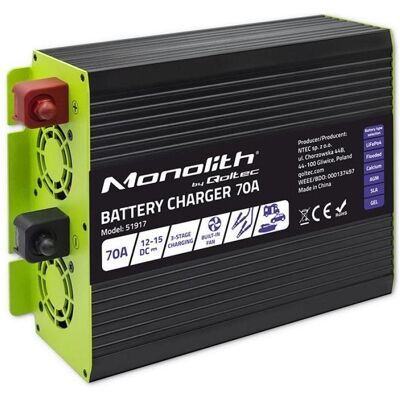Qoltec Inteligentna profesjonalna ładowarka Monolith do akumulatorów LiFePO4 AGM GEL SLA 70A 12V, PC Netzteil, Schwarz Qoltec Inteligentna profesjonalna ładowarka Monolith do akumulatorów LiFePO4 AGM GEL SLA 70A 12V, PC Netzteil, Schwarz