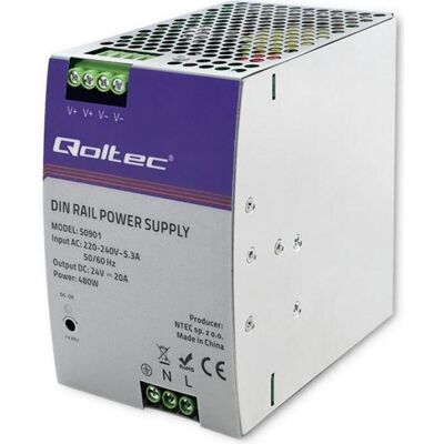 Qoltec 50901 Industrielles DIN-Schienen-Netzteil 480W 24V 20A (480 W), PC Netzteil, Silber Qoltec 50901 Industrielles DIN-Schienen-Netzteil 480W 24V 20A (480 W), PC Netzteil, Silber
