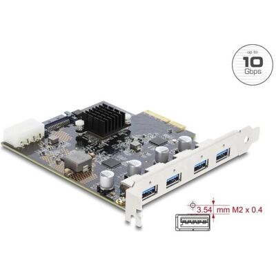 Delock PCI-E x4 Karte zu 4 x USB-A 10 Gbps Dual Channel, Kontrollerkarte Delock PCI-E x4 Karte zu 4 x USB-A 10 Gbps Dual Channel, Kontrollerkarte