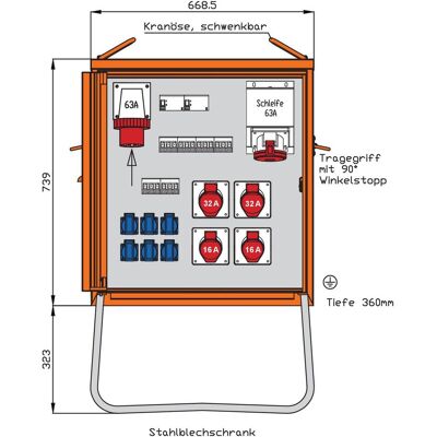 Walther WEV0801R1 Endverteiler 44kVA - Verteilerkasten Walther WEV0801R1 Endverteiler 44kVA - Verteilerkasten