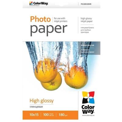 Colorway High Glossy Photo Paper, 1015, 180g/m, 100 sheets (180 g/m², 10 x 15 cm, 100 Stk.), Fotopapier, Weiss Colorway High Glossy Photo Paper, 1015, 180g/m, 100 sheets (180 g/m², 10 x 15 cm, 100 Stk.), Fotopapier, Weiss