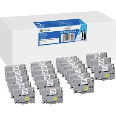 G&G, Beschriftungsband, 20x Schriftband 9mm x 8m sw- ws komp. m. Brother TZe-221 (0.90 cm, Weiss) G&G, Beschriftungsband, 20x Schriftband 9mm x 8m sw- ws komp. m. Brother TZe-221 (0.90 cm, Weiss)