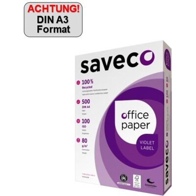 Saveco, Kopierpapier, Kopierpapier weiss A3 80g ISO 100 Recyclingpapier Violet 500Bl./Pack. (A3, 80 g/m²) Saveco, Kopierpapier, Kopierpapier weiss A3 80g ISO 100 Recyclingpapier Violet 500Bl./Pack. (A3, 80 g/m²)