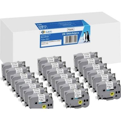 G&G, Beschriftungsband, 20x Schriftband 24mm x 8m sw ws komp. m. Brother TZe-251 (2.40 cm, Weiss) G&G, Beschriftungsband, 20x Schriftband 24mm x 8m sw ws komp. m. Brother TZe-251 (2.40 cm, Weiss)