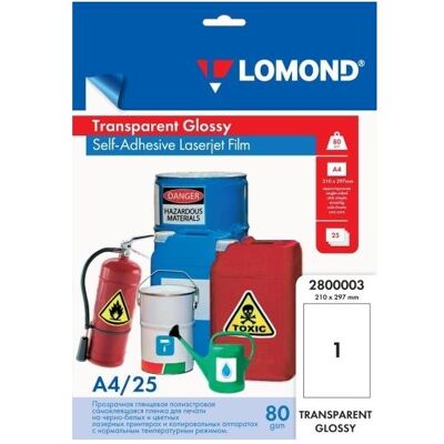Lomond PET Laserjet Film Self Adhesive Transparent Glossy A4, 25 sheets (A4, 25 Stk.), Fotopapier, Transparent Lomond PET Laserjet Film Self Adhesive Transparent Glossy A4, 25 sheets (A4, 25 Stk.), Fotopapier, Transparent