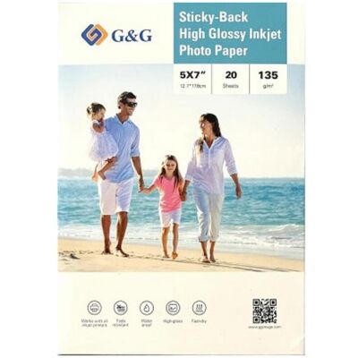 G&G 135GSM-5X7-20 Fotopapier (selbstklebend) 135 g/m² 20 St. (135 g/m², 5x7, 20 Stk.), Fotopapier G&G 135GSM-5X7-20 Fotopapier (selbstklebend) 135 g/m² 20 St. (135 g/m², 5x7, 20 Stk.), Fotopapier