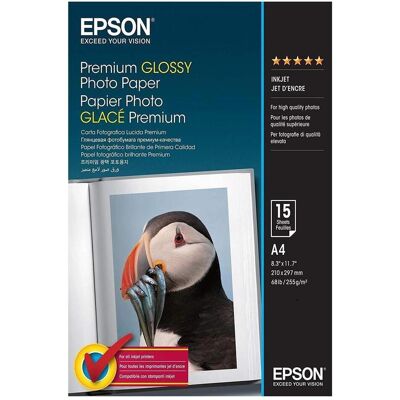 Epson Premium Glossy (255 g/m², A4, 15 Stk.), Fotopapier, Weiss Epson Premium Glossy (255 g/m², A4, 15 Stk.), Fotopapier, Weiss