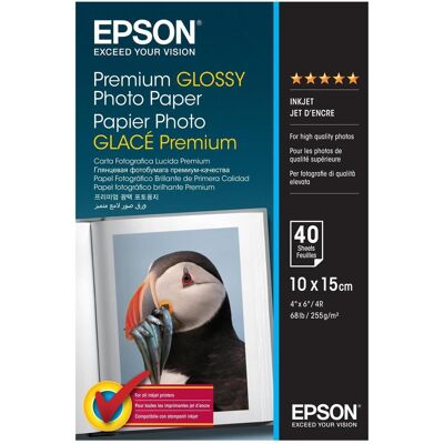 Epson Premium glänzend Foto Papier (255 g/m², 10 x 15 cm, 40 Stk.), Fotopapier, Weiss Epson Premium glänzend Foto Papier (255 g/m², 10 x 15 cm, 40 Stk.), Fotopapier, Weiss