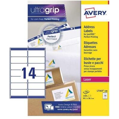 Avery L7163 Adressetiketten - Laser, Weiß, 99,1x38,1mm Avery L7163 Adressetiketten - Laser, Weiß, 99,1x38,1mm