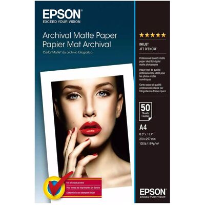 Epson Archival matt (189 g/m², A4, 50 Stk.), Fotopapier, Weiss Epson Archival matt (189 g/m², A4, 50 Stk.), Fotopapier, Weiss