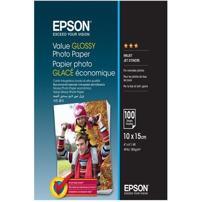 Epson Value Glossy (183 g/m², 10 x 15 cm, 100 Stk.), Fotopapier, Weiss Epson Value Glossy (183 g/m², 10 x 15 cm, 100 Stk.), Fotopapier, Weiss