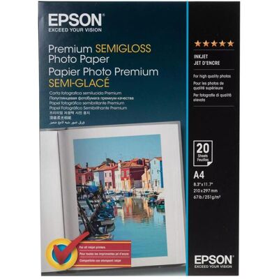 Epson Premium Semigloss (251 g/m², A4, 20 Stk.), Fotopapier, Weiss Epson Premium Semigloss (251 g/m², A4, 20 Stk.), Fotopapier, Weiss