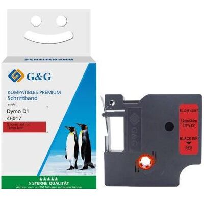 G&G, Beschriftungsband, Seiden Schriftband kompatibel mit Dymo D1/46017 (1.20 cm, Schwarz, Rot) G&G, Beschriftungsband, Seiden Schriftband kompatibel mit Dymo D1/46017 (1.20 cm, Schwarz, Rot)