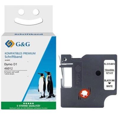 G&G, Beschriftungsband, Seiden Schriftband kompatibel mit Dymo D1/46012 (1.20 cm, Schwarz, Weiss) G&G, Beschriftungsband, Seiden Schriftband kompatibel mit Dymo D1/46012 (1.20 cm, Schwarz, Weiss)