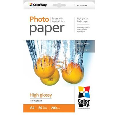 Colorway High Glossy Photo Paper, 50 sheets, A4, 200 g/m² (200 g/m², A4, 50 Stk.), Fotopapier, Weiss Colorway High Glossy Photo Paper, 50 sheets, A4, 200 g/m² (200 g/m², A4, 50 Stk.), Fotopapier, Weiss