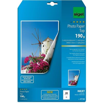 Sigel Inkjet Top (190 g/m², A4, 20 Stk.), Fotopapier, Weiss Sigel Inkjet Top (190 g/m², A4, 20 Stk.), Fotopapier, Weiss