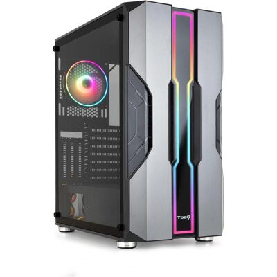 Tooq Technology Boitier Moyen Tour E-ATX TooQ NightCity TQGCC103 RGB avec panneau vitré (Argent/Noir) (ATX, mATX, Mini-ITX), PC Gehäuse, Schwarz, Silber Tooq Technology Boitier Moyen Tour E-ATX TooQ NightCity TQGCC103 RGB avec panneau vitré (Argent/Noir) (ATX, mATX, Mini-ITX), PC Gehäuse, Schwarz, Silber