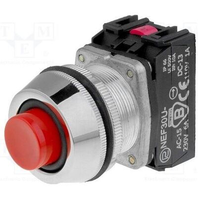 Romet Schalter: Druck 30mm Stab.Pos: 1 NC + NO rot IP66 NEF30 Pos: 2, Schalter + Taster, Rot Romet Schalter: Druck 30mm Stab.Pos: 1 NC + NO rot IP66 NEF30 Pos: 2, Schalter + Taster, Rot