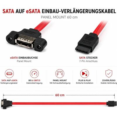 PowerGuard SATA to eSATA Panel Mount Extension Cable 60cm (60 cm), Interne Kabel (PC) PowerGuard SATA to eSATA Panel Mount Extension Cable 60cm (60 cm), Interne Kabel (PC)