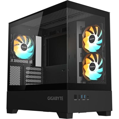 Gigabyte case GB-C201P - Mid tower - 2xUSB 3.0 - 3x 120mm ARGB Fan - black (mATX, Mini-ITX), PC Gehäuse, Schwarz Gigabyte case GB-C201P - Mid tower - 2xUSB 3.0 - 3x 120mm ARGB Fan - black (mATX, Mini-ITX), PC Gehäuse, Schwarz