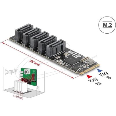 Delock M.2 2280 Key B+M Kontroller zu 5 x SATA (SATA), Interne Kabel (PC) Delock M.2 2280 Key B+M Kontroller zu 5 x SATA (SATA), Interne Kabel (PC)