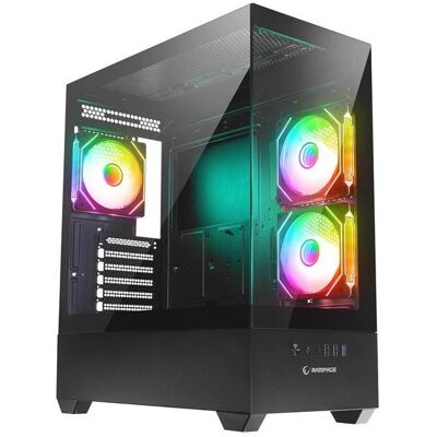 Rampage Számítógépház - CALIBRE (fekete üveg mATX alsó táp 3x120mm RGB, 1xUSB3.0 + 2xUSB2.0) (mATX), PC Gehäuse, Schwarz Rampage Számítógépház - CALIBRE (fekete üveg mATX alsó táp 3x120mm RGB, 1xUSB3.0 + 2xUSB2.0) (mATX), PC Gehäuse, Schwarz