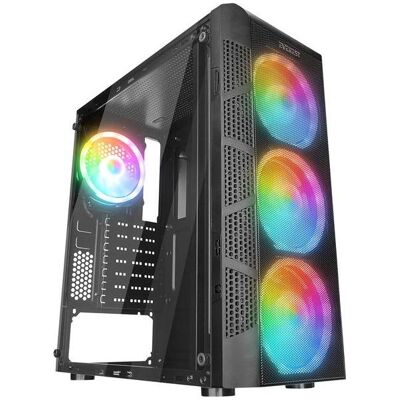 Everest Számítógépház - CREST V1 (fekete üveg ATX alsó táp 4x120mm RGB, 1xUSB3.0 + 2xUSB2.0) (ATX), PC Gehäuse, Schwarz Everest Számítógépház - CREST V1 (fekete üveg ATX alsó táp 4x120mm RGB, 1xUSB3.0 + 2xUSB2.0) (ATX), PC Gehäuse, Schwarz