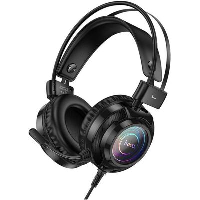 Hoco Wired headphones wire headphones USB A + Jack 3,5 mm with microphone gaming W110 2 m black (Kabelgebunden), Gaming Headset, Schwarz Hoco Wired headphones wire headphones USB A + Jack 3,5 mm with microphone gaming W110 2 m black (Kabelgebunden), Gaming Headset, Schwarz