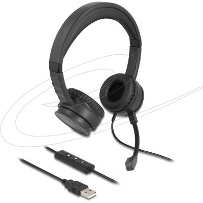 Delock USB Stereo Headset mit Kabelfernbedienung und Quick-Mute Taste für PC und Notebook (Kabelgebunden, USB-A), Office Headset, Schwarz Delock USB Stereo Headset mit Kabelfernbedienung und Quick-Mute Taste für PC und Notebook (Kabelgebunden, USB-A), Office Headset, Schwarz