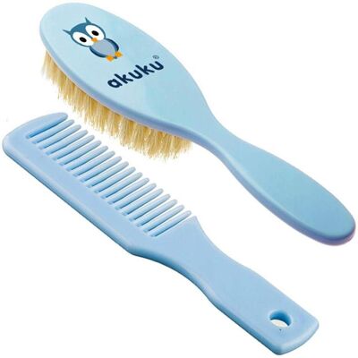 Akuku, Babykörperpflege, A0457 BÜRSTE + KAMM NAT.BORSTE BLAU Akuku, Babykörperpflege, A0457 BÜRSTE + KAMM NAT.BORSTE BLAU