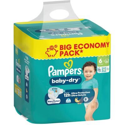 Pampers Baby Dry Gr.6 Extra Large 13-18kg Big Windeln Eco Pack 54 Stück (Gr. 6, 54 Stk.) Pampers Baby Dry Gr.6 Extra Large 13-18kg Big Windeln Eco Pack 54 Stück (Gr. 6, 54 Stk.)