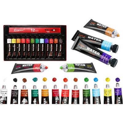 Lean Toys, Künstlerfarbe + Bastelfarbe, Ein Set Acrylfarben in einer Tube mit 12 Farben (12 ml) Lean Toys, Künstlerfarbe + Bastelfarbe, Ein Set Acrylfarben in einer Tube mit 12 Farben (12 ml)